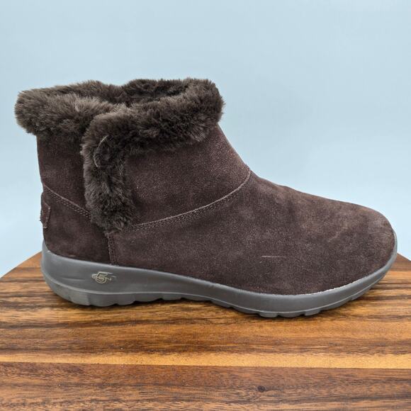 Skechers On The Go Joy Winter Boots Women's 10 Brown Leather Faux Fur Lined - Picture 1 of 8